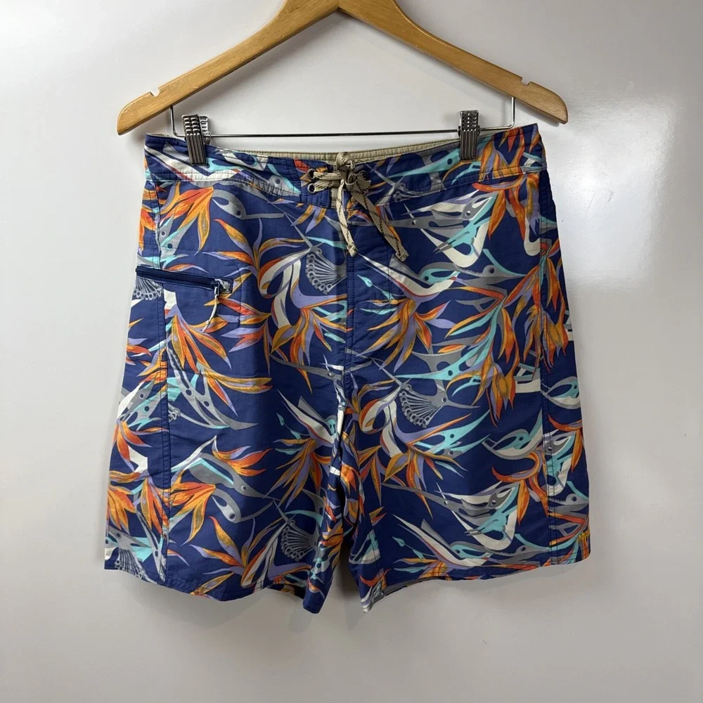 Patagonia Floral Birds Purple Swim Trunks Nylon Unlined Men's 31 8